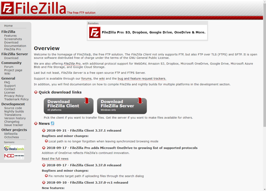 Сайт ftp-клиента Filezilla