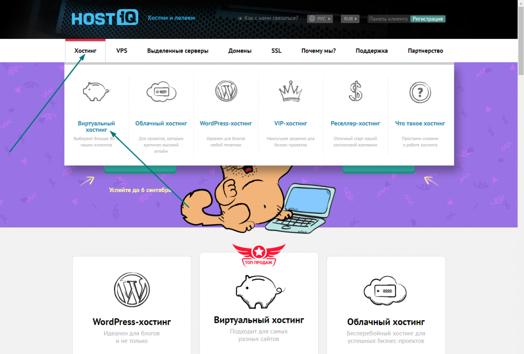 Меню сайта HOSTIQ.UA